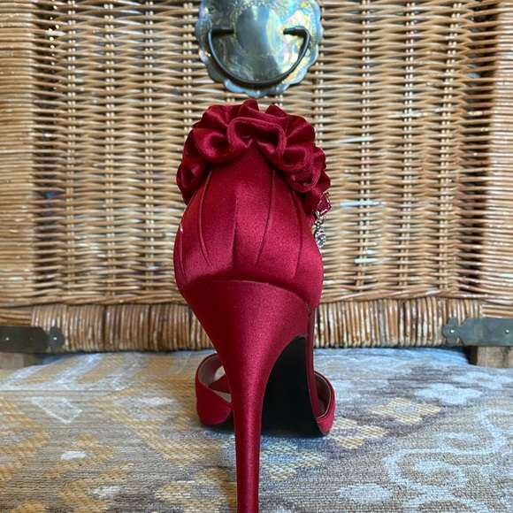 GUESS Red Satin Ankle Strap Heels - Picture 5 of 8